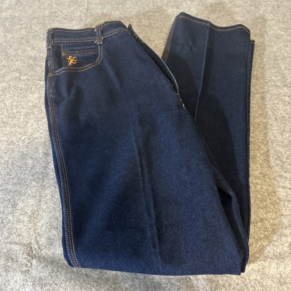 Vintage Braxton High Waisted Dark Wash Embroidered Straight Leg Jeans 29x30
